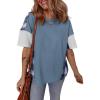 imageEVALESS Waffle Knit Tops for Women Trendy Crewneck Short Sleeve Shirts 2025 Summer Color Block T Shirts Loose Tee Tunic TopsBlue