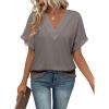 imageEVALESS Womens Summer Tops Short Sleeve V Neck Business Casual Dressy Blouses ShirtsGrey