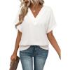 imageEVALESS Womens Summer Tops Short Sleeve V Neck Business Casual Dressy Blouses ShirtsWhite
