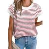 imageEVALESS Womens Sweater Vest Striped Pullover Tank Top Round Neck Cap Sleeve Lightweight 2025 Summer Casual ClothesRed Stripe