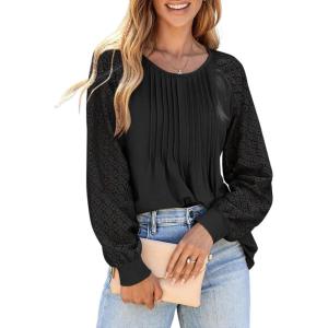 imageEVALESS Womens Long Sleeve Shirts Lace Tops Business Casual Spring Fashion Outfits ClothesBlack
