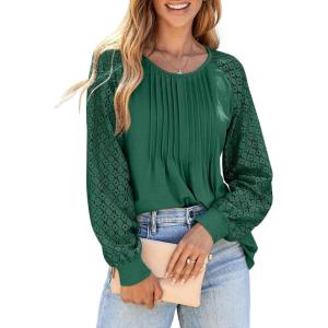 imageEVALESS Womens Long Sleeve Shirts Lace Tops Business Casual Spring Fashion Outfits ClothesBlackish Green