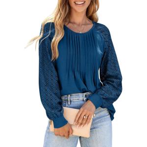 imageEVALESS Womens Long Sleeve Shirts Lace Tops Business Casual Spring Fashion Outfits ClothesNavy Blue