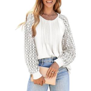 imageEVALESS Womens Long Sleeve Shirts Lace Tops Business Casual Spring Fashion Outfits ClothesWhite