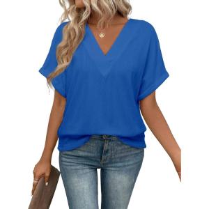 imageEVALESS Womens Summer Tops Short Sleeve V Neck Business Casual Dressy Blouses ShirtsRoyal Blue