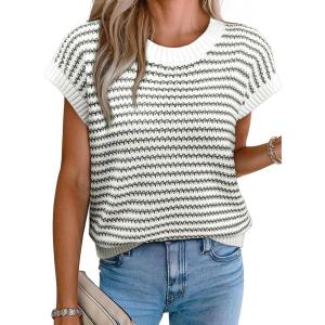 imageEVALESS Womens Sweater Vest Striped Pullover Tank Top Round Neck Cap Sleeve Lightweight 2025 Summer Casual ClothesBlack Stripe