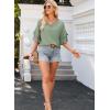 imageEVALESS 34 Length Sleeve Womens Tops Summer Loose Lace V Neck T Shirts Dressy Casual Ruffle Sleeve Tunic BlousesLaurel Green