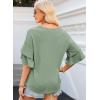 imageEVALESS 34 Length Sleeve Womens Tops Summer Loose Lace V Neck T Shirts Dressy Casual Ruffle Sleeve Tunic BlousesLaurel Green