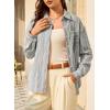 imageEVALESS Blouses for Women Dressy Casual Striped V Neck Long Sleeve Button Down Shirts Summer 2025 Loose Collared Blouse TopsGray Stripe