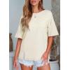 imageEVALESS Oversized Tshirts for Women Trendy Summer Crochet Tops 2025 Crewneck Short Sleeve Shirts Floral Print Tee T ShirtsBeige