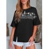imageEVALESS Oversized Tshirts for Women Trendy Summer Crochet Tops 2025 Crewneck Short Sleeve Shirts Floral Print Tee T ShirtsBlack