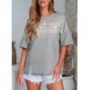 imageEVALESS Oversized Tshirts for Women Trendy Summer Crochet Tops 2025 Crewneck Short Sleeve Shirts Floral Print Tee T ShirtsGrey