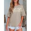 imageEVALESS Oversized Tshirts for Women Trendy Summer Crochet Tops 2025 Crewneck Short Sleeve Shirts Floral Print Tee T ShirtsKhaki