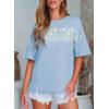 imageEVALESS Oversized Tshirts for Women Trendy Summer Crochet Tops 2025 Crewneck Short Sleeve Shirts Floral Print Tee T ShirtsSky Blue