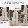 imageEVALESS Wide Leg Linen Pants for Women 2024 Summer Casual Elastic High Waisted Palazzo Pants Flowy Trousers with PocketsA Khaki