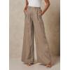 imageEVALESS Wide Leg Linen Pants for Women 2024 Summer Casual Elastic High Waisted Palazzo Pants Flowy Trousers with PocketsB Khaki01