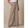 imageEVALESS Wide Leg Linen Pants for Women 2024 Summer Casual Elastic High Waisted Palazzo Pants Flowy Trousers with PocketsB Khaki01