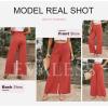 imageEVALESS Wide Leg Linen Pants for Women 2024 Summer Casual Elastic High Waisted Palazzo Pants Flowy Trousers with PocketsB Red