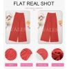imageEVALESS Wide Leg Linen Pants for Women 2024 Summer Casual Elastic High Waisted Palazzo Pants Flowy Trousers with PocketsB Red
