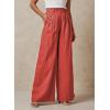 imageEVALESS Wide Leg Linen Pants for Women 2024 Summer Casual Elastic High Waisted Palazzo Pants Flowy Trousers with PocketsB Red
