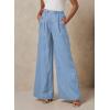 imageEVALESS Wide Leg Linen Pants for Women 2024 Summer Casual Elastic High Waisted Palazzo Pants Flowy Trousers with PocketsB Sky Blue