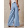 imageEVALESS Wide Leg Linen Pants for Women 2024 Summer Casual Elastic High Waisted Palazzo Pants Flowy Trousers with PocketsB Sky Blue