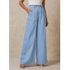 imageEVALESS Wide Leg Linen Pants for Women 2024 Summer Casual Elastic High Waisted Palazzo Pants Flowy Trousers with PocketsB Sky Blue