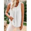 imageEVALESS Womens Tank Tops Summer Loose Fit Pleated Scoop Neck Camisole Tops for Women 2025 Trendy Sleeveless Flowy BlousesB White
