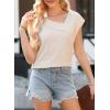 imageEVALESS Womens Tops Dressy Casual Cap Sleeve Asymmetrical V Neck Work Shirts BlousesBeige