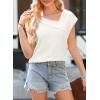 imageEVALESS Womens Tops Dressy Casual Cap Sleeve Asymmetrical V Neck Work Shirts BlousesWhite
