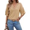 imageEVALESS 34 Length Sleeve Womens Tops Summer Loose Lace V Neck T Shirts Dressy Casual Ruffle Sleeve Tunic BlousesParchment