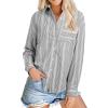 imageEVALESS Blouses for Women Dressy Casual Striped V Neck Long Sleeve Button Down Shirts Summer 2025 Loose Collared Blouse TopsGray Stripe