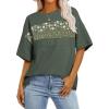 imageEVALESS Oversized Tshirts for Women Trendy Summer Crochet Tops 2025 Crewneck Short Sleeve Shirts Floral Print Tee T ShirtsGreen