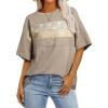 imageEVALESS Oversized Tshirts for Women Trendy Summer Crochet Tops 2025 Crewneck Short Sleeve Shirts Floral Print Tee T ShirtsKhaki