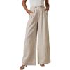 imageEVALESS Wide Leg Linen Pants for Women 2024 Summer Casual Elastic High Waisted Palazzo Pants Flowy Trousers with PocketsA Khaki