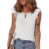 imageEVALESS Womens Summer Sleeveless Tank Tops Crewneck Ruffle Sleeve Eyelet Shirts BlousesWhite