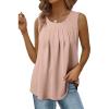 imageEVALESS Womens Tank Tops Summer Loose Fit Pleated Scoop Neck Camisole Tops for Women 2025 Trendy Sleeveless Flowy BlousesC Beige