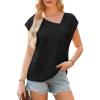 imageEVALESS Womens Tops Dressy Casual Cap Sleeve Asymmetrical V Neck Work Shirts BlousesBlack