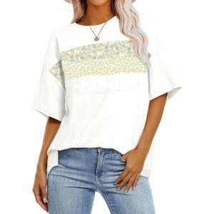 imageEVALESS Oversized Tshirts for Women Trendy Summer Crochet Tops 2025 Crewneck Short Sleeve Shirts Floral Print Tee T ShirtsWhite