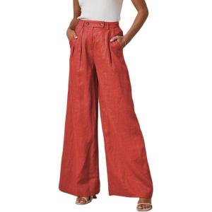 imageEVALESS Wide Leg Linen Pants for Women 2024 Summer Casual Elastic High Waisted Palazzo Pants Flowy Trousers with PocketsB Red