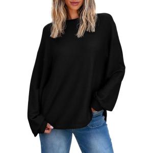 imageEVALESS Womens Long Sleeve Shirts Oversized Crewneck Trendy Tee Shirts TopsBlack