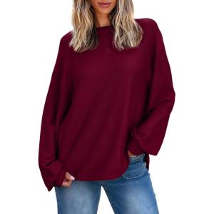 imageEVALESS Womens Long Sleeve Shirts Oversized Crewneck Trendy Tee Shirts TopsBurgundy