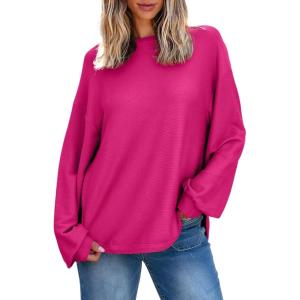 imageEVALESS Womens Long Sleeve Shirts Oversized Crewneck Trendy Tee Shirts TopsHot Pink