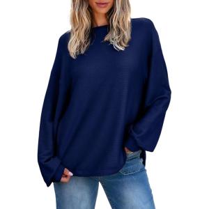 imageEVALESS Womens Long Sleeve Shirts Oversized Crewneck Trendy Tee Shirts TopsNavy Blue
