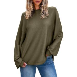 imageEVALESS Womens Long Sleeve Shirts Oversized Crewneck Trendy Tee Shirts TopsOlive Green