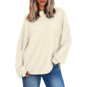 imageEVALESS Womens Long Sleeve Shirts Oversized Crewneck Trendy Tee Shirts TopsWhite