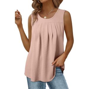 imageEVALESS Womens Tank Tops Summer Loose Fit Pleated Scoop Neck Camisole Tops for Women 2025 Trendy Sleeveless Flowy BlousesC Beige