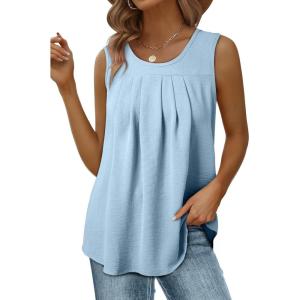 imageEVALESS Womens Tank Tops Summer Loose Fit Pleated Scoop Neck Camisole Tops for Women 2025 Trendy Sleeveless Flowy BlousesD Beau Blue