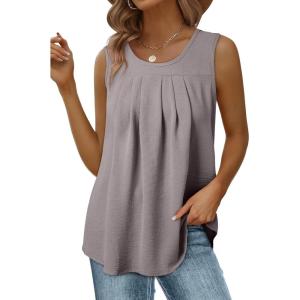 imageEVALESS Womens Tank Tops Summer Loose Fit Pleated Scoop Neck Camisole Tops for Women 2025 Trendy Sleeveless Flowy BlousesD Gray