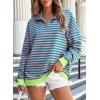 imageEVALESS Oversized Sweatshirt for Women 2024 Fall Outfits Fashion Long Sleeve Shirts Striped Quarter Zip Pullover TopsB Rose Stripe